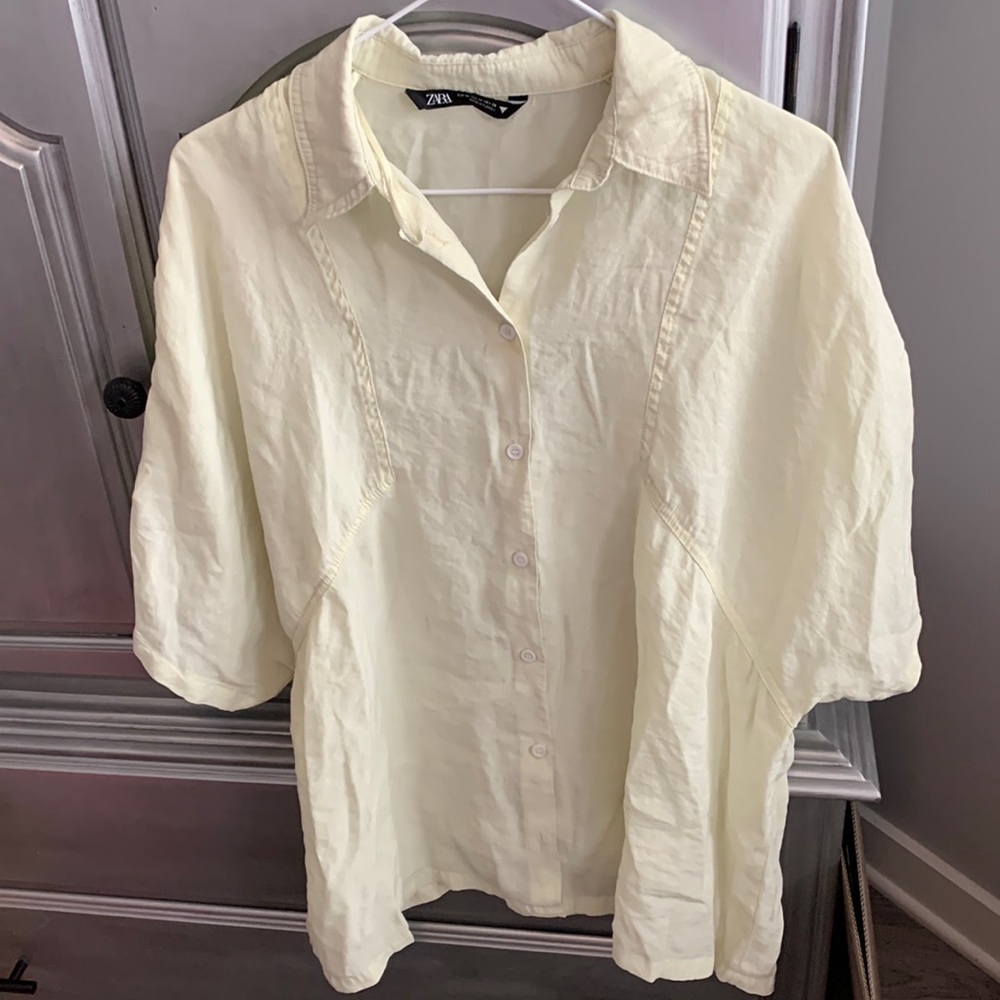 Zara loose fit lime button up short sleeve medium